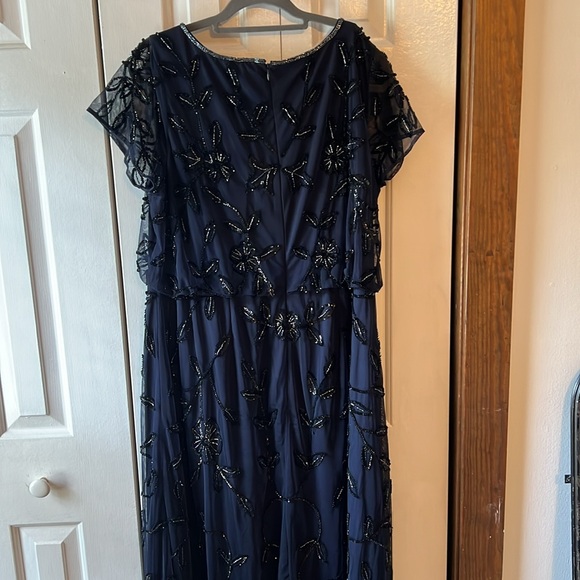 Navy blue with black sheer over layer and beaded. Beautiful MoB or MoG dress. - Picture 4 of 4
